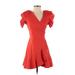 C/MEO Collective Casual Dress - Mini Plunge Short sleeves: Red Print Dresses - Women's Size Small
