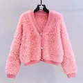 Sweater Cardigans Imitate Mink Wool Woman Top Clothes Winter Knitted Korean Oversize Long Sleeve