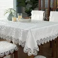 Tablecloth Cream Europe Luxury Embroidered Jacquard Satin Table Dining Table Cover Table Cloth