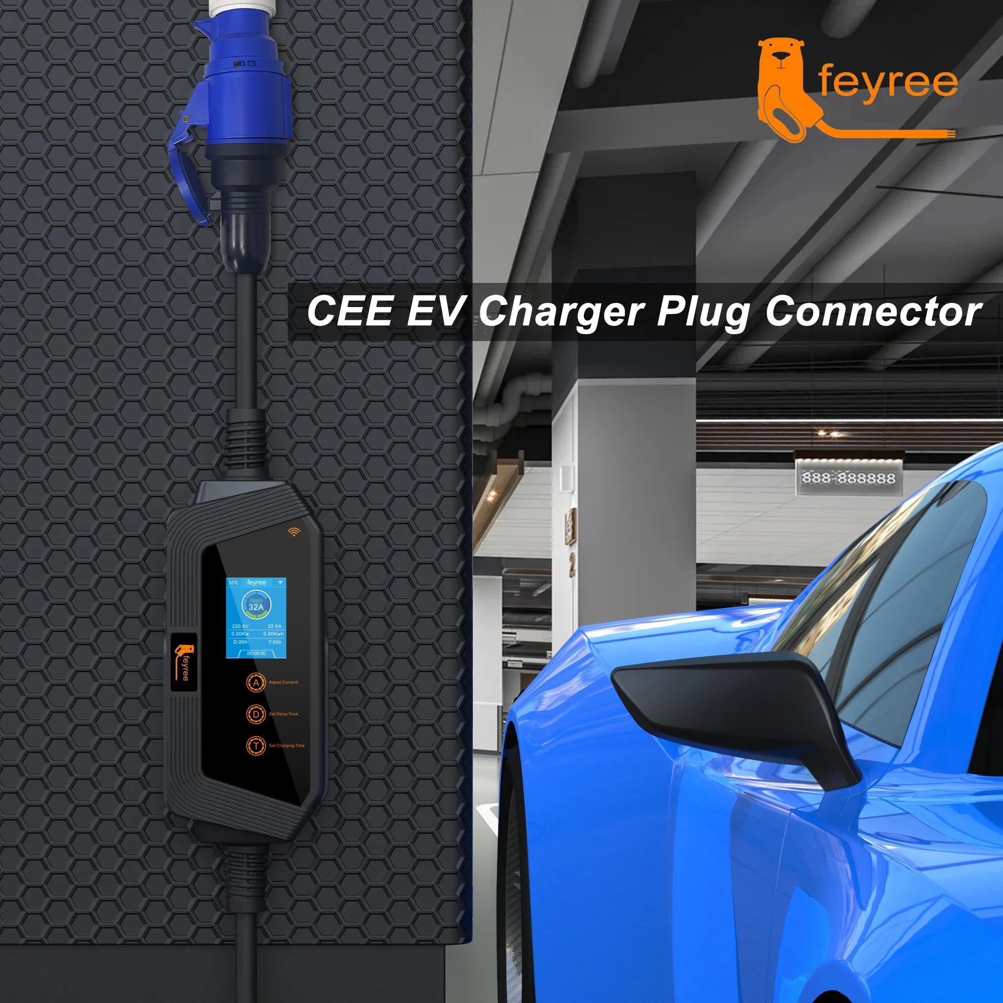 Feyree EVSE Wallbox Typ2-Kabel EV-Autoladegerät 7 kW 11 kW 22 kW Ladestation für Elektrofahrzeuge mit APP-WIFI-Steuerung IEC62196-2 Image