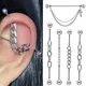 1PC Surgical Steel Ear Cartilage Chain Industrial Barbell Ring Cz Earrings Straight Barbell Tragus