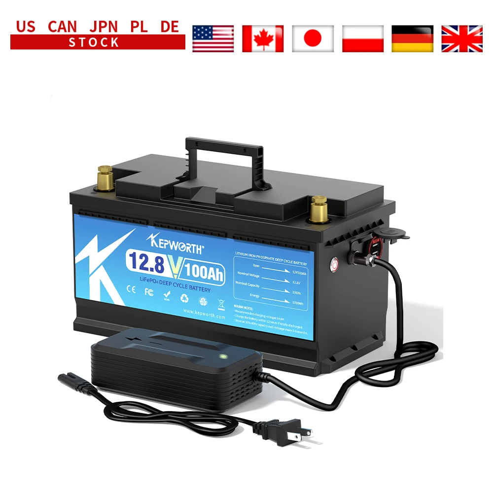 KEPWORTH EU Stocks 12V 100Ah 300Ah LiFePO4 Lithium-Eisenphosphat-Batterie, perfekt für Wohnmobile, Wohnmobile, Solar-Golfwagen, Marine Image