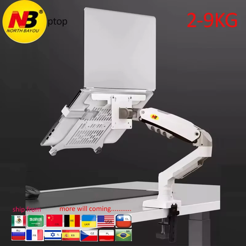 NB F80 + FP-2 full motion 360 ruota perno 2-9 kg braccio a molla a gas 10 "-17" vassoio per laptop supporto da tavolo morsetto 10-90mm foro passacavo