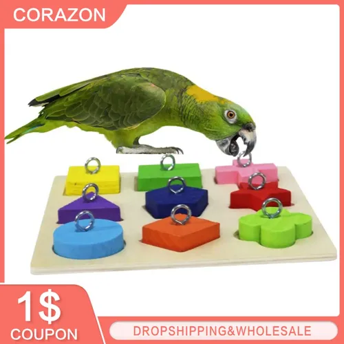 1 stücke Papagei Lernspiel zeug Papagei interaktive Rattan Spielzeug Holzblock Vögel Puzzle