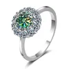 Blumenform mit rundem Schliff, 1 Karat, blau-grüner Moissanit-Ring, S925-Silber, eleganter Stil, Verlobung, Braut, Hochzeitsgeschenk, US-Größe 5-9