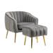 Scallop Edge & Barrel Back Design Velvet Accent Chair, Modern Barrel Chair with Ottoman