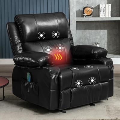 Massage Heat Rocking Chair Recliner w/ USB Charge & Cup Holders,Brown