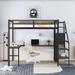 Full Size Black Metal L-shaped Desk High Loft Bed with USB, LED, Wardrobe and Adjustable Shelf