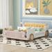 Full Size Car-Shaped Platform Bed with Soft Cushion and Shelves, White