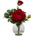 Silk Plant Nearly Natural Peony w/Fluted Vase Silk Flower Arrangement - Red