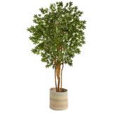 Silk Plant Nearly Natural 6 Japanese Maple Artificial Tree in Handmade Natural Cotton Multicolored Woven Planter