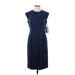 W by Worth Casual Dress - Sheath High Neck Short sleeves: Blue Print Dresses - New - Women's Size 4
