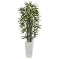 Silk Plant Nearly Natural 5.5 Black Bamboo Artificial Tree in White Tower Planter