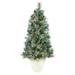 Silk Plant Nearly Natural 50 Frosted Tip British Columbia Mountain Pine Artificial Christmas Tree with 100 Clear Lights Pine Cones and 228 Bendable Branches in White Planter
