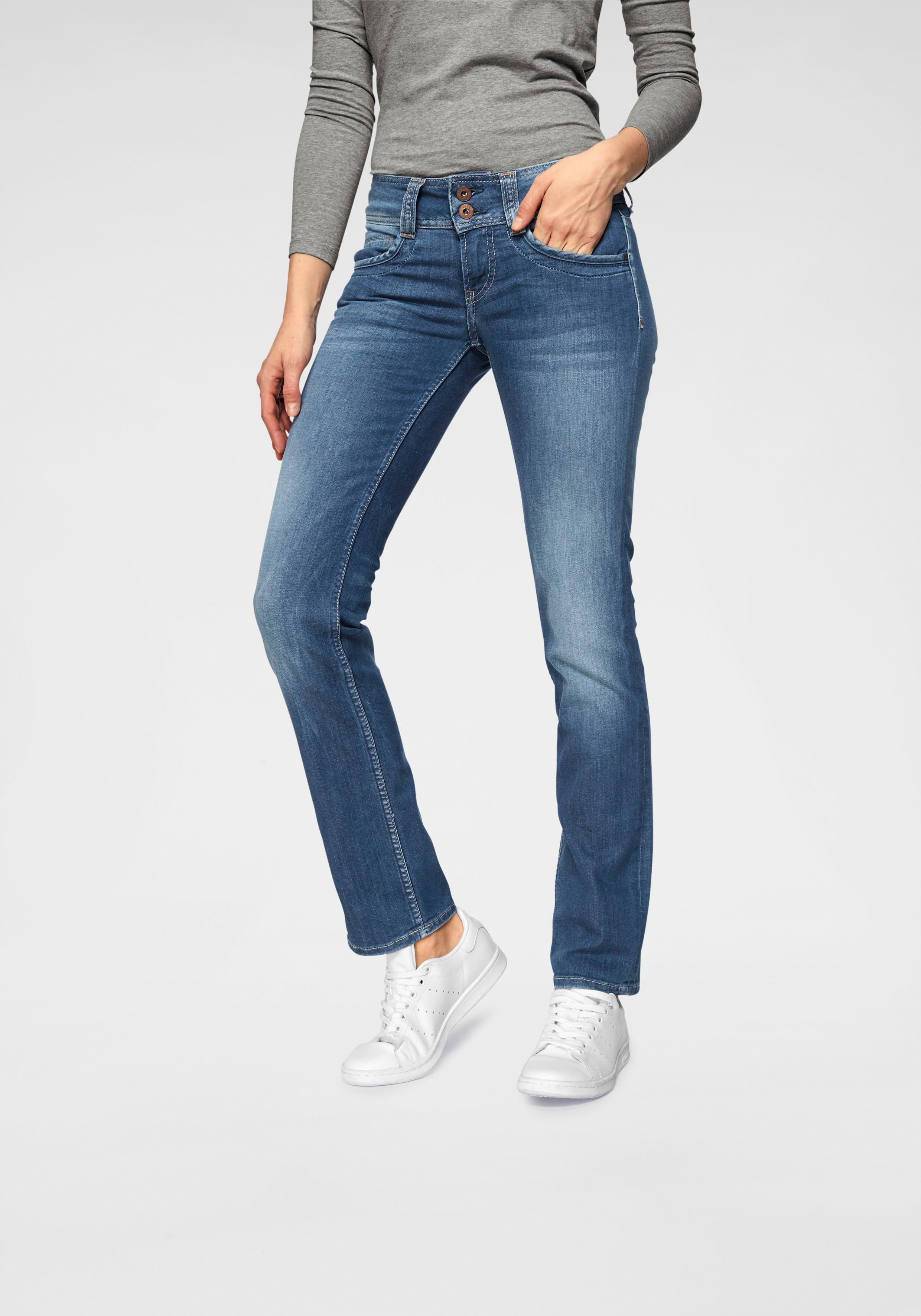 Straight-Jeans PEPE JEANS "GEN", Damen, Gr. 30, Länge 30, blau (d45 str 8dip royal schwarz), Web, Obermaterial: 83% Baumwolle, 15% Polyester, 2% Elasthan, slim fit lang, Jeans Straight-Jeans, in Baumwoll-Qualtät mit geradem Bein und Doppel-Knopf-Bund