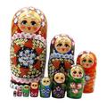 perfk 10x Stacking Doll Set Handpainted Cartoon Cute Beautiful Wooden Russian Nesting Doll Matryoshka for Tabletop Home Decoration