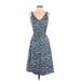 Gap Casual Dress - A-Line V Neck Sleeveless: Blue Zebra Print Dresses - Women's Size X-Small