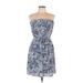 Monteau Casual Dress - Mini Strapless Sleeveless: Blue Dresses - Women's Size Large