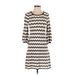 Alice Casual Dress - Shift Scoop Neck 3/4 sleeves: Ivory Chevron/Herringbone Dresses - Women's Size X-Small