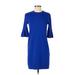 Cos Casual Dress - Shift Crew Neck 3/4 sleeves: Blue Print Dresses - Women's Size X-Small