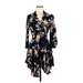 Hello Molly Casual Dress - Wrap V-Neck 3/4 sleeves: Black Print Dresses - Women's Size 6