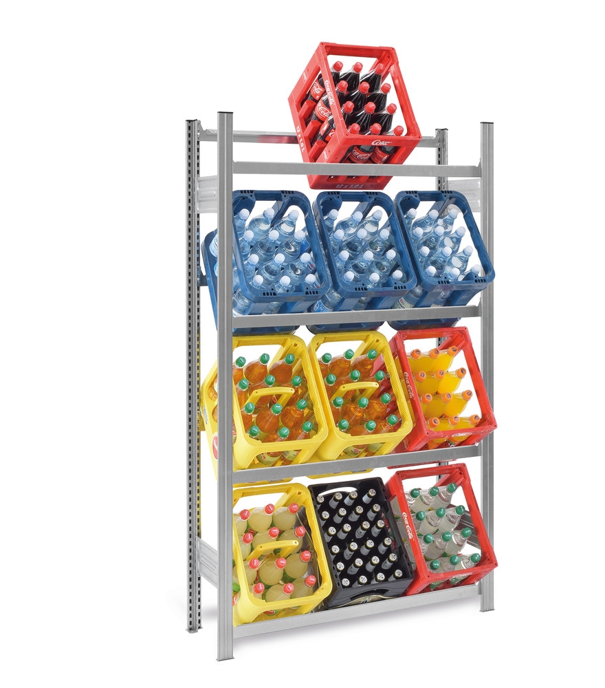 PROREGAL Getränkekistenregal Stecksystem Grundregal | HxBxT 175x100x30cm | Fachlast 100kg | 4 Ebenen für 12 Getränkekisten | Verzinkt Image