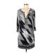 BCBGMAXAZRIA Casual Dress - Shift Plunge 3/4 sleeves: Gray Print Dresses - Women's Size Medium