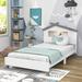 Isabelle & Max™ Adiza Twin Wood Platform Bed w/ House-shaped Headboard & Motion Activated Night Lights in Gray/White | 37 H x 42 W x 79 D in | Wayfair