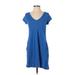 Current/Elliott Casual Dress - Shift V Neck Short sleeves: Blue Print Dresses - Women's Size X-Small