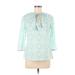 Tara Michelle Long Sleeve Blouse: Teal Polka Dots Tops - Women's Size X-Small