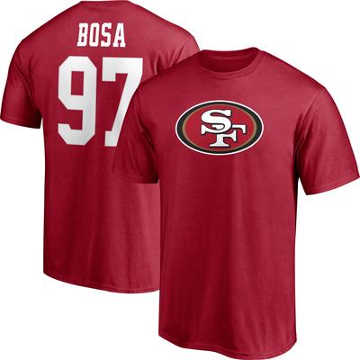 Herren T-Shirt „Nick Bosa Scarlet“ der San Francisco 49ers mit Spielersymbol, Name und Nummer Image