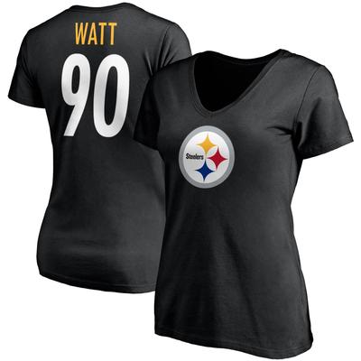 Damen T.J. Watt Schwarzes Pittsburgh Steelers Spielersymbol Name & Nummer V-Ausschnitt T-Shirt Image