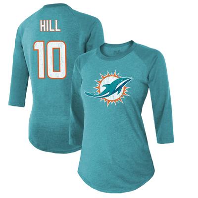 Majestic Threads Tyreek Hill Aqua Miami Dolphins Name & Nummer Raglan-T-Shirt mit 3/4-Ärmeln für Damen Image