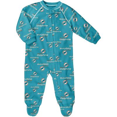 Aquamariner Raglan-Schlafanzug mit durchgehendem Reißverschluss und Miami Dolphins-Allover-Print für Neugeborene und Kleinkinder Image