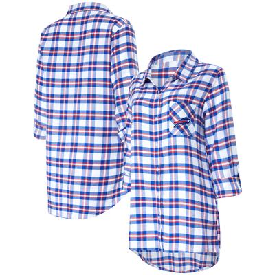 Concepts Sport Royal Buffalo Bills Sienna Plaid Langarm-Nachthemd mit durchgehenden Knöpfen für Damen Image