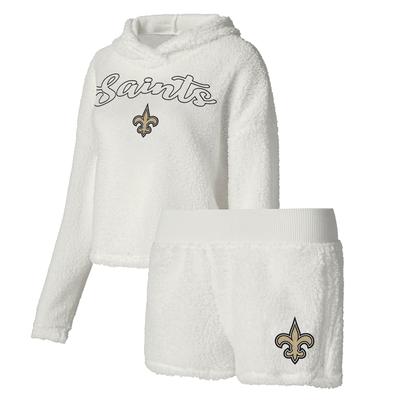 Damen-Schlafset „Concepts Sport“, flauschiger Pullover, Sweatshirt und Shorts, New Orleans Saints, Weiß Image