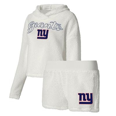 Concepts Sport Schlafanzugset für Damen aus flauschigem Pullover-Sweatshirt und Shorts der New York Giants in Weiß Image
