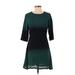 Casual Dress - A-Line Crew Neck 3/4 sleeves: Teal Color Block Dresses - Women's Size X-Small Petite