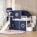 Kids Loft Bed w/ Slide & Tent, Twin/Full Size House Loft Bed with Tower & Staircase, Wood Stairway Loft Bed Playhouse Bed Frame