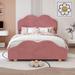 Nordic Full Size All-in-One Velvet Platform Bed w/ Cloud Shaped Bed Board Creative Upholstered Bed Frame for Bed Room, Dark Pink