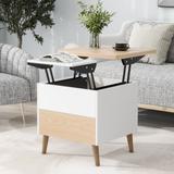 3 Uses Extendable Coffee Table End Table Modern Square Lift Top Dining Table with Drawers and Storage for Living Room, White+Oak
