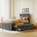 Twin Size Linen Upholstered Platform Bed w/ Trundle Storage Bed Frame