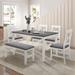 6-Piece Wood Dining Table Set Kitchen Table Set with Upholstered Bench and 4 Dining Chairs, Farmhouse Style