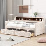 Twin Size Snowflake Velvet Daybed w/ Storage Drawers & Storage Shelves