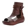 Sommer Schwarz Frauen Leder Sandalen Coole Stiefel Plattform Schuhe Keile Sandalen Frauen Schuhe