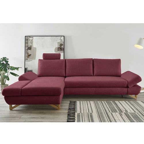 Ecksofa Bordeaux Velours 284 cm breit Schlaffunktion & Bettkasten