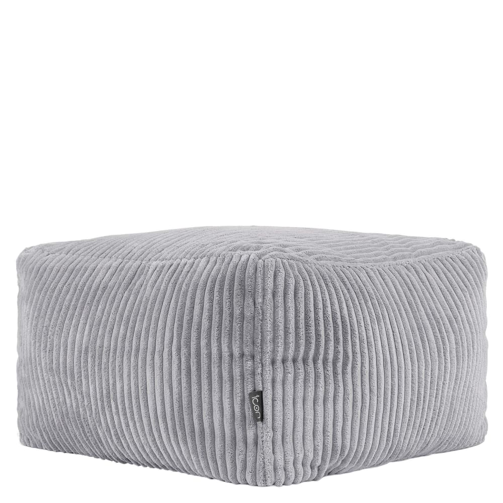 Pouf repose-pieds carré velours côtelé gris clair