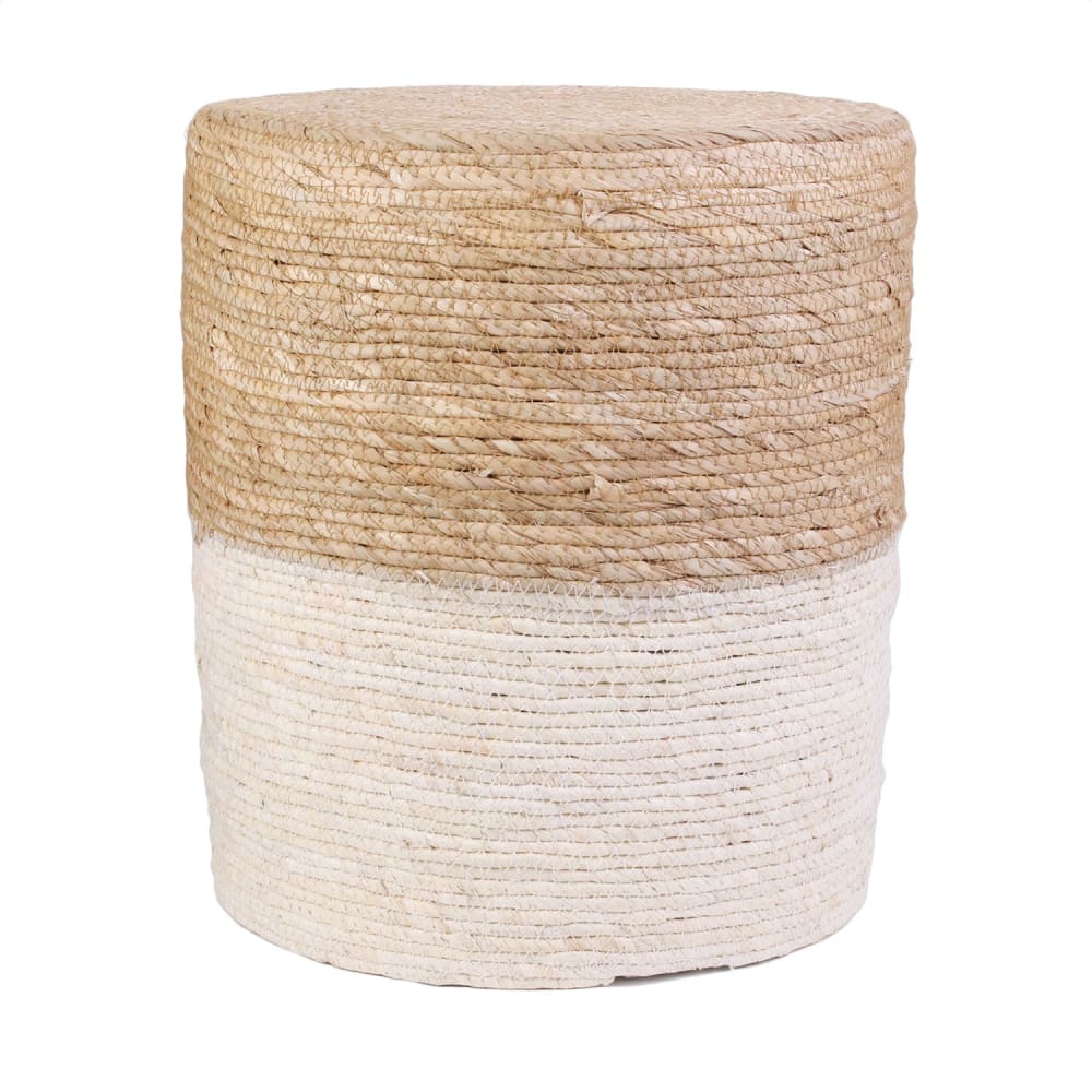 Pouf jonc de mer naturel et blanchi