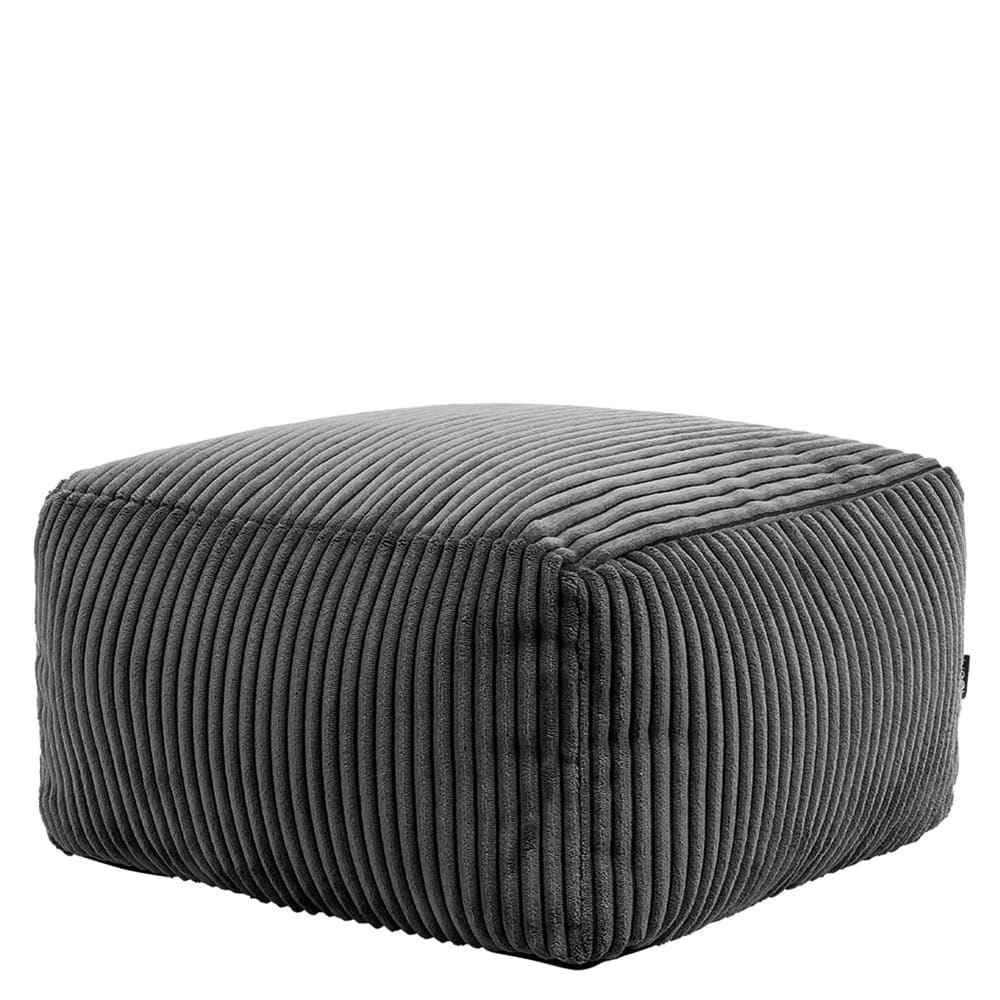 Pouf repose-pieds carré velours côtelé gris anthracite