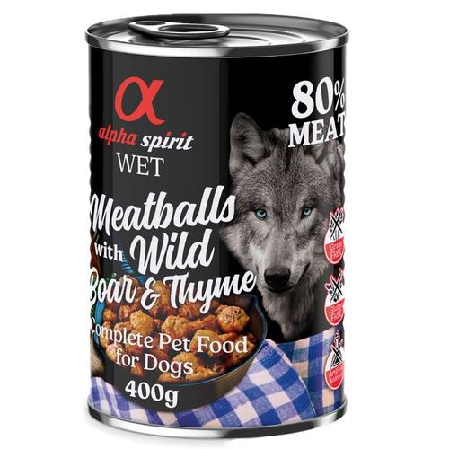 6x400g Alpha Spirit Dog Meatballs Wildschwein & Thymian